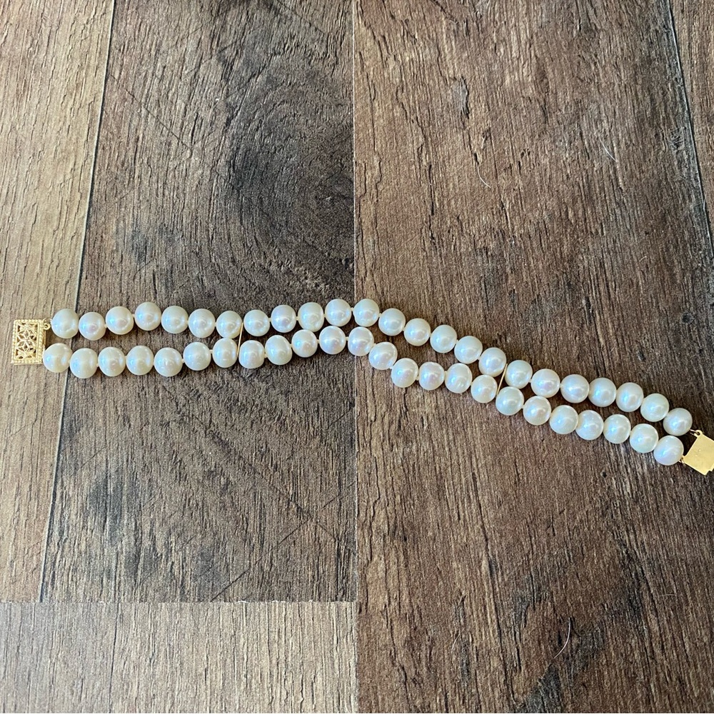 14k Gold Filled Genuine Pearl Double Strand Bracelet 7 1/2 Inches